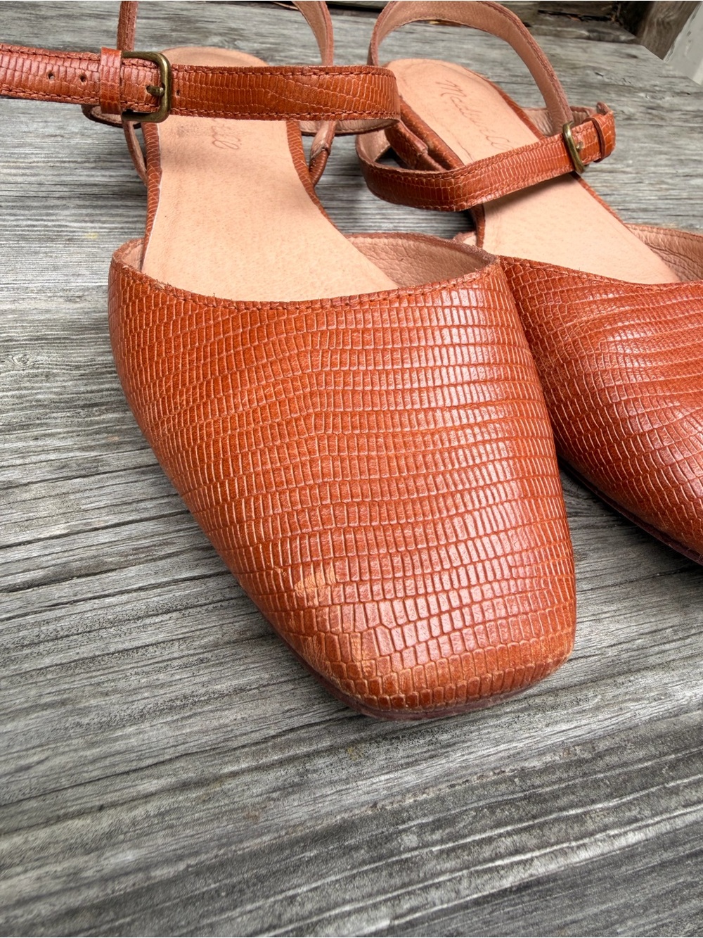 Madewell Jeanne Lizard-Embossed Slingback Flats in Cognac Brown size 7 - Picture 7 of 10